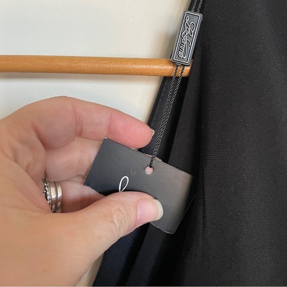 La Femme Ruched Jersey Column Gown with Leg Slit Black 24 - Picture 8 of 12